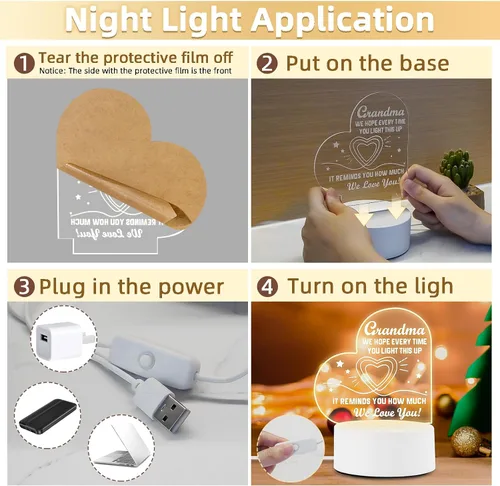 Vista 5 de Regalos Bestview para abuela - Delicados regalos de cumpleaños para abuela de nietos - Luz nocturna acrílica LED lámpara de noche para cama