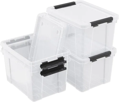Vista 2 de Paquete de 4 cajas de almacenamiento de plástico de 22 cuartos de galón con ruedas, caja de almacenamiento transparente