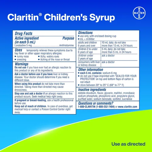Vista 9 de Claritin Medicamento para alergias infantiles, loratadina sin somnolencia las 24 horas, 5 mg, líquido antihistamínico para niños de 2 años