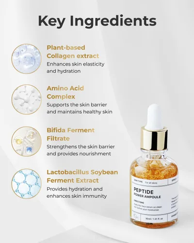 Vista 4 de BOM COSMETICS - Ampolla Peptide Power de 1.01 onzas líquidas, péptido penta-péptido con hilo de oro de 24 quilates y oro puro 99% para aumentar