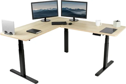 Vista 45 de VIVO DESK-KIT-3E8BO - Escritorio eléctrico de altura ajustable de 83 x 60 pulgadas para trabajar de pie, con 2 cubiertas sólidas de bambú, marco