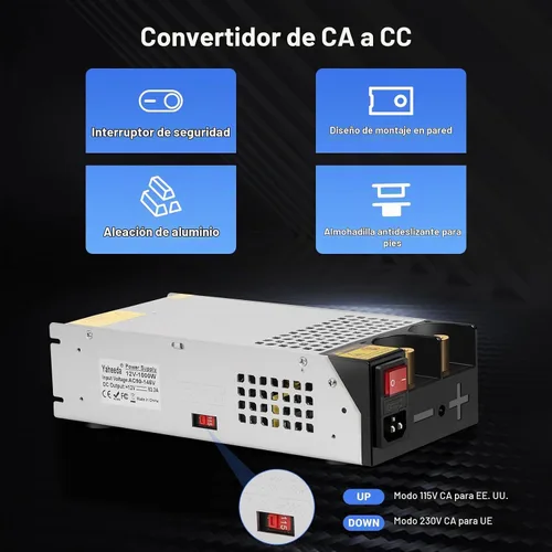 Vista 3 de Convertidor de 1000 W, convertidor de 110 V CA a 12 V CC, fuente de alimentación, transformador de interruptor de corriente máxima de 83 A CC