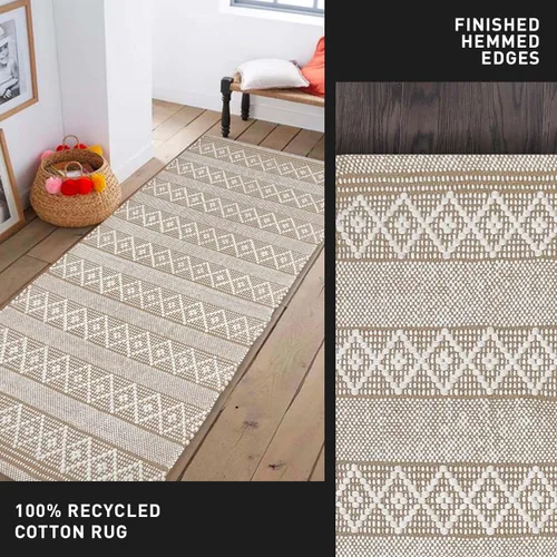 Vista 5 de Chardin home Alfombra bohemia beige y blanca de 2 x 5 pies Alfombra de granja tejida a mano Ideal para cocina, entrada, baño, meditación