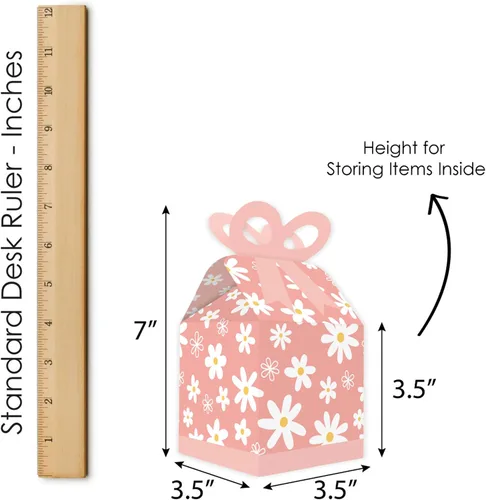 Vista 6 de Big Dot of Happiness Flores de margaritas rosadas, cajas de regalo cuadradas, cajas de lazo para fiesta floral, juego de 12