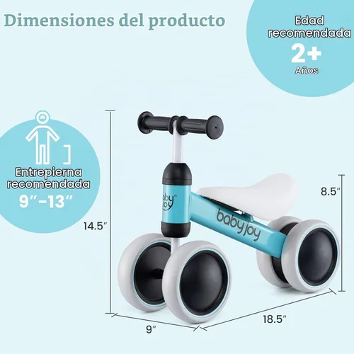 Vista 8 de BABY JOY Bicicleta de equilibrio, sin pedales, 4 ruedas, con asiento suave, como primer juguete de montar como regalo de cumpleaños, bicicleta