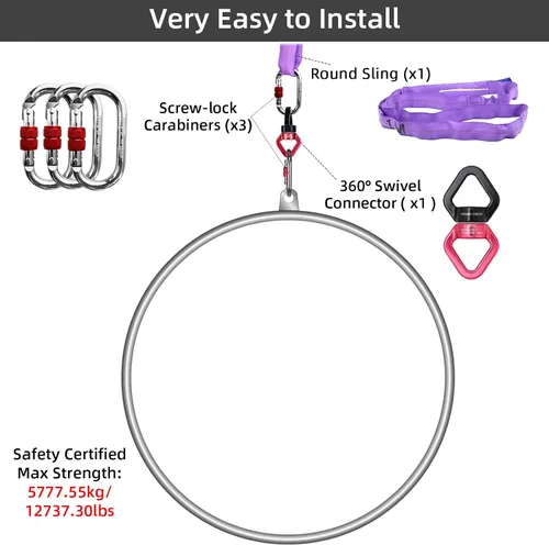 Vista 5 de PRIOR FITNESS Juego de aros aéreos Lyra para adultos suspensión anillo profesional equipo de aro aéreo de un solo punto de acero inoxidable