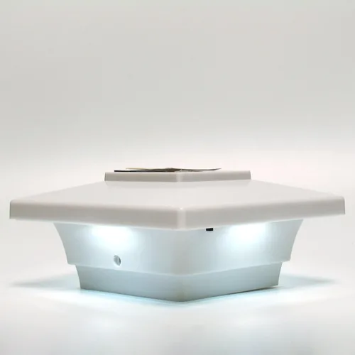 Vista 2 de Luz solar de tapa de poste 4x4 blanca de bajo perfil 4 LED SMD (juego de 1) + adaptador de 3.5 pulgadas