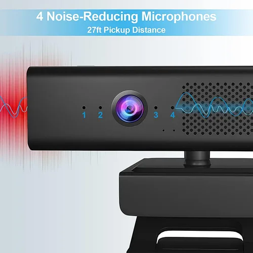 Vista 5 de ROTOPATA Cámara web de conferencia 3 en 1 Full HD 1080P con altavoz y 4 micrófonos USB Web Cam With 90° FOV, Magnet Privacy Cover, 3W Speaker