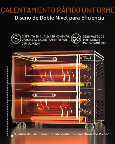 Vista 3 de WantJoin Horno de pizza interior de 16 pulgadas, horno eléctrico comercial de doble cubierta con piedra para pizza, temperatura ajustable de 175 a