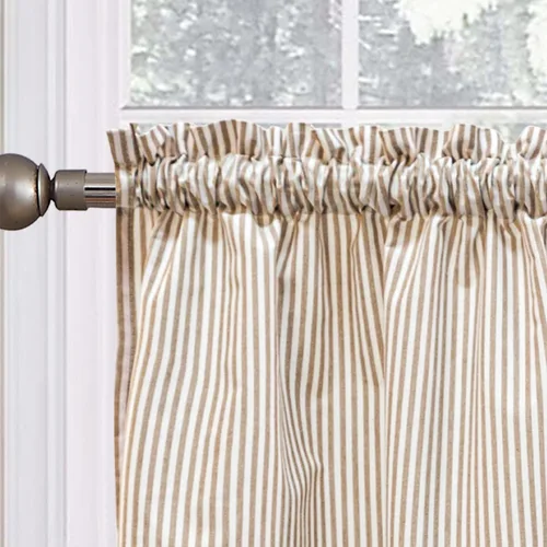 Vista 2 de Cortinas de nivel de algodón July Joy de 24 pulgadas de largo, cortinas de cocina de estilo rústico, bolsillo para barra para ventana pequeña
