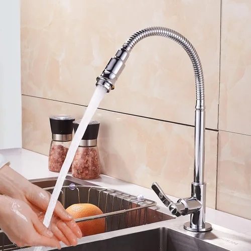 Vista 5 de Inchant Grifo de Fregadero de Cocina para Exteriores - Giratorio 360° Un Solo Orificio Un Solo Mango Grifo de Cocina de Agua Fría Cuello Flexible