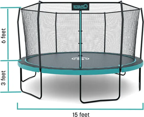 Vista 7 de SKYWALKER TRAMPOLINES Trampolín redondo de 12 pies y 15 pies con red de seguridad, trampolín rectangular para exteriores de 9 x 15 pies, trampolín