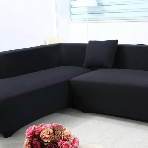 Vista 3 de ele ELEOPTION 2 piezas de fundas negras para sofá seccional en forma de L, fundas para chaise de sofá de almohada, funda elástica para sala de A