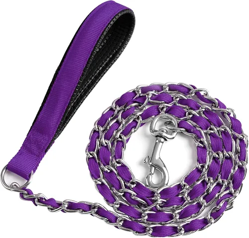 Vista 11 de Correa de Cadena para Perro a Prueba de Mordeduras, Correa de Cadena de Metal y Cuerda de Nylon para Perro con Mango Acolchado, Correas Resistentes