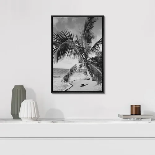 Vista 4 de SIGNFORD Lienzo impreso para pared, diseño vintage de playa y palmera, plantas florales, fotografía, arte moderno, rústico, dramático, blanco