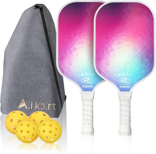 Vista 9 de AL Kort - Juego de 2 palas de pickleball de fibra de vidrio, palas ligeras, equipo de pickleball aprobado por USAPA con bolsa y 4 bolas, paquete
