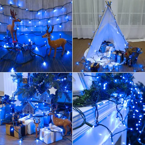 Vista 3 de Brizled luces de Navidad azules, 10 mt, 100 luces LED de 33 pies de 5 mm de ángulo amplio para árbol de Navidad, 120 V, certificación UL, mini luces