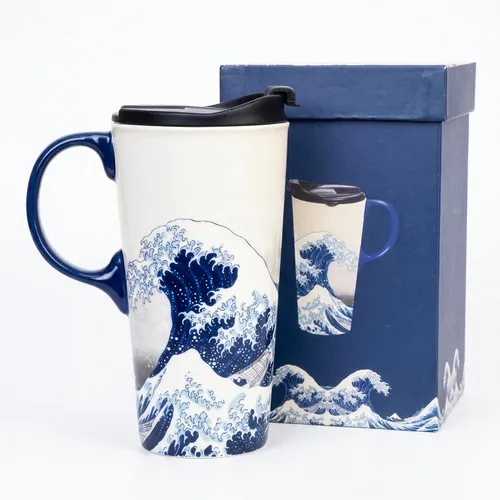 Vista 12 de Topadorn Taza de Café de Cerámica Taza de Viaje Regalo con Tapa de 17 onzas, Taza de Té Alta de Porcelana con Asa para el Hogar y la Oficina, Taza