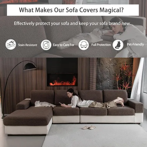 Vista 5 de OHSIO Fundas de Cojines de Sofá para Sofá Seccional, Fundas de Sofá Suaves Elásticas Lavables Resistentes al Desgaste Protector Universal de Muebles