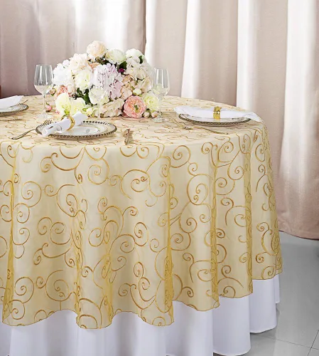 Vista 26 de Manteles de organza bordados redondos de 90 pulgadas, manteles de organza para bodas, fiestas, banquetes, eventos, color verde manzana