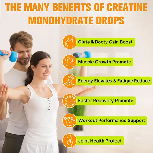 Vista 3 de Monohidrato de creatina, creatina líquida para masa muscular, fuerza, glúteos, glúteos y resistencia, creatina para mujeres y hombres con colágeno