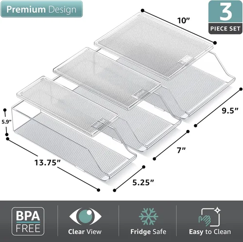 Vista 2 de Sorbus Organizador de latas para refrigerador y despensa, dispensador de 3 tamaños para latas estándar y delgadas y botellas de agua