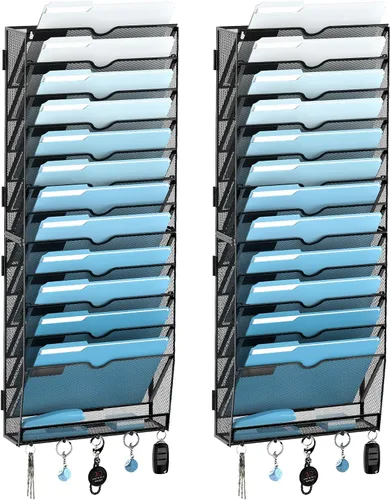 Vista 11 de SUPEASY Organizador de archivos de pared colgante de 10 niveles con ganchos Negro
