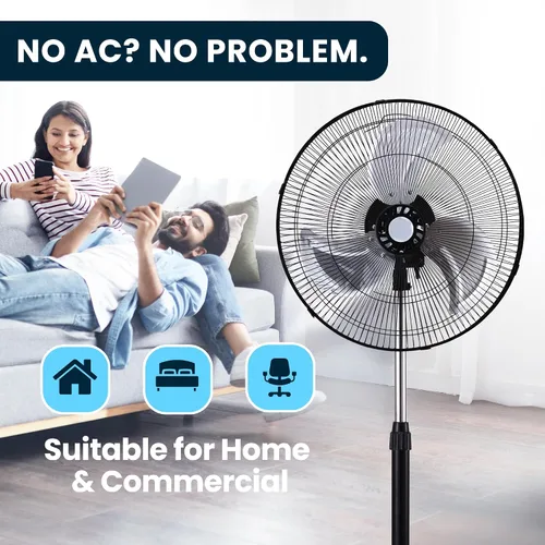Vista 5 de PAMI Ventilador de pedestal oscilante de alta velocidad de 18 pulgadas, ventilador de piso portátil con 3 niveles de velocidad y altura ajustable