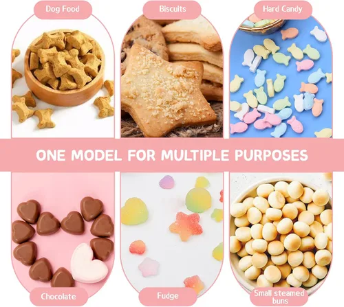 Vista 4 de LELE LIFE Moldes de silicona para gomitas de 130 cavidades, moldes de chocolate semiesfera con forma de corazón y estrella de hueso para dulces