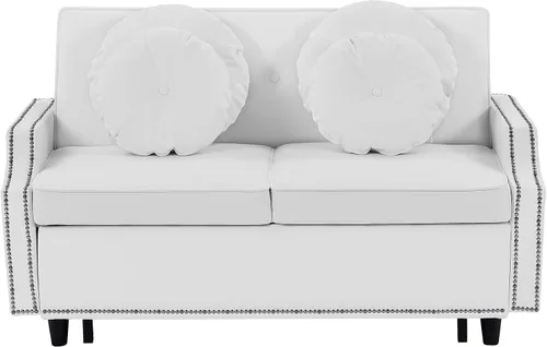 Vista 4 de Elegante sofá cama convertible de 54.7 pulgadas, sofá modular con cama extraíble con dos puertos USB y 4 almohadas, sofá biplaza para espacio