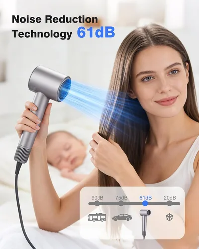Vista 8 de Secador de pelo iónico de alta velocidad, motor sin escobillas para secado rápido, 3.7 mil millones de iones negativos para cabello liso, secador