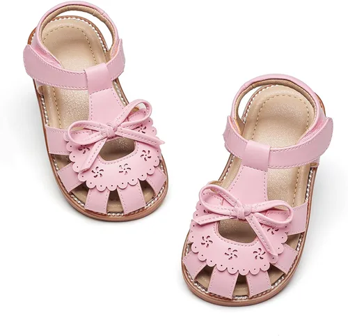Vista 65 de Sandalias de verano para niñas con puntera abierta, sandalias planas de princesa con suela cómoda D742 Oro