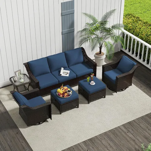 Vista 49 de Sofá de lujo para patio al aire libre de 3 plazas con mimbre de PE tejido a mano Azul