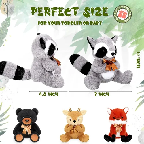 Vista 2 de Zomiboo Juego de 4 piezas de animales de peluche del bosque, de la selva, incluye peluche de alce, zorro, mapache, oso, realista, negro, animales