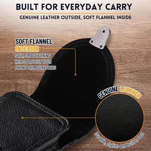 Vista 6 de Funda de piel para cinturón con clip para cinturón Negro