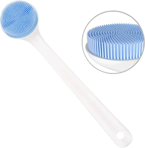 Vista 9 de Exfoliante corporal de silicona, cepillo de baño trasero mango largo para ducha