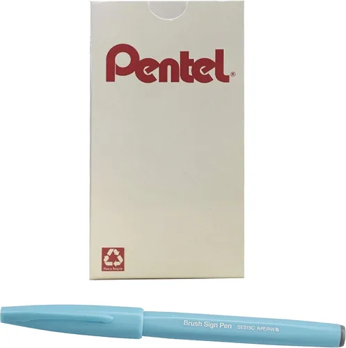 Vista 16 de Bolígrafo con punta de pincel Pentel, tinta ocre. Caja de 12 (SES15 C-Y), Azul