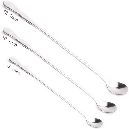 Vista 8 de SellerWay Cuchara de mango largo, cucharadita de acero inoxidable helado de 10 pulgadas para mezclar, té, batido, café, 3 formas diferentes