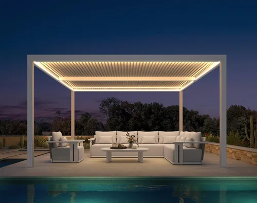 Vista 33 de PURPLE LEAF - Pérgola al aire libre con listones 10 x 12 pies de aluminio blanco con toldo rígido moderno y ajustable para patio, jardín