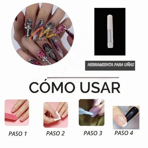 Vista 6 de MISUD Uñas a presión largas tipo Stiletto con pegamento de Rojo Gótico y Negro, diseño gótico cruzado acrílico, 24 piezas 02301Negro y Rojo