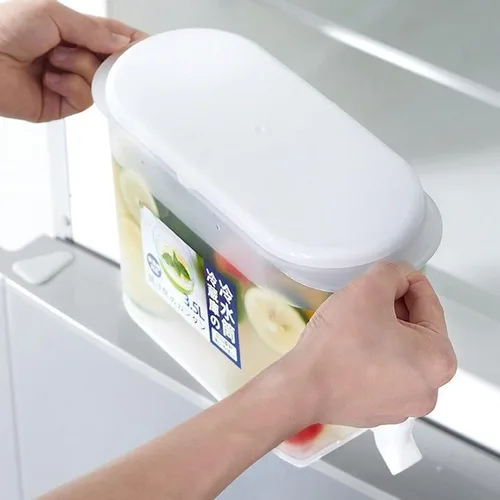 Vista 4 de Dispensador de bebidas de plástico, refrigerador de conservación sellada de PP de 3.5 L, recipiente de té de limonada de leche helada, hervidor