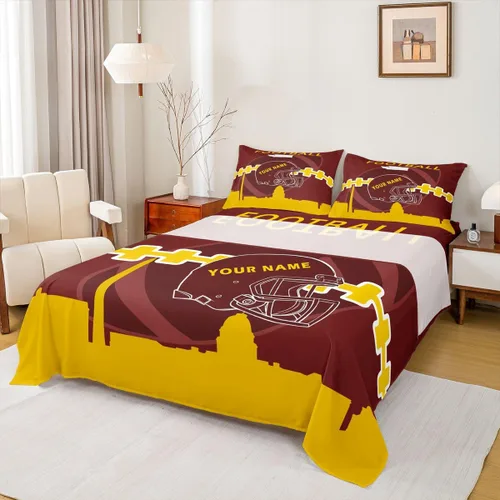 Vista 2 de Erosebridal Juego de sábanas de fútbol con nombre personalizado, tamaño Queen, juego de sábanas para fanáticos de los deportes, sábanas del