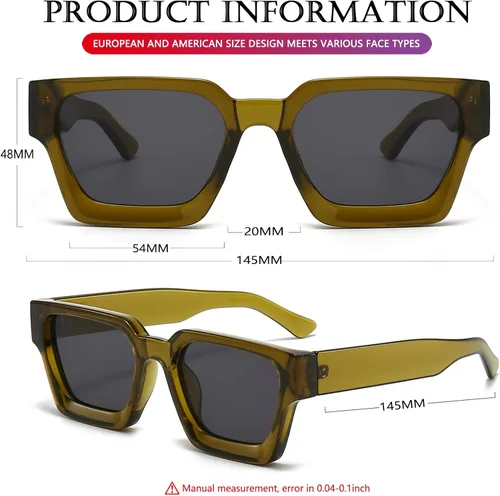 Vista 114 de AIEYEZO Gafas de sol cuadradas para mujeres y hombres, gafas de sol cuadradas con montura gruesa, estilo de diseñador simple