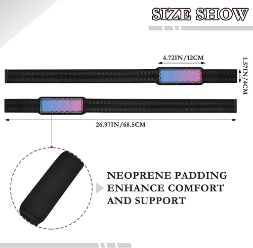 Vista 3 de Pink Blue Gradient Wrist Wraps and Lifting Straps 26" Neoprene Padded Deadlift Straps for Weightlifting, Bodybuilding, Powerlifting, Strength