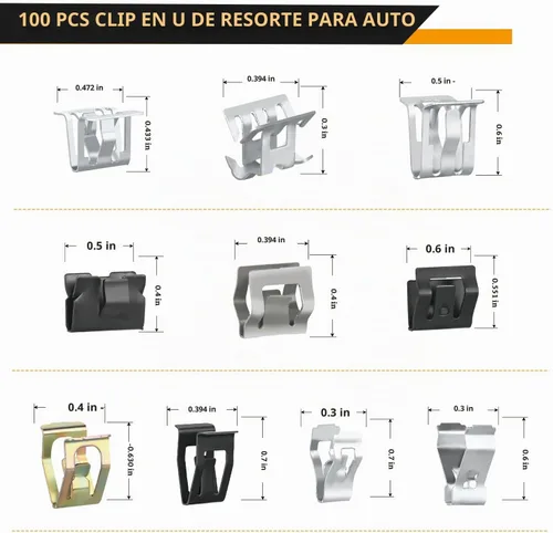 Vista 2 de GOOACC 100 piezas de 10 tamaños de clip de moldura de resorte de metal clip universal de sujeción de cuerpo de automóvil compatible con GTI, Jetta