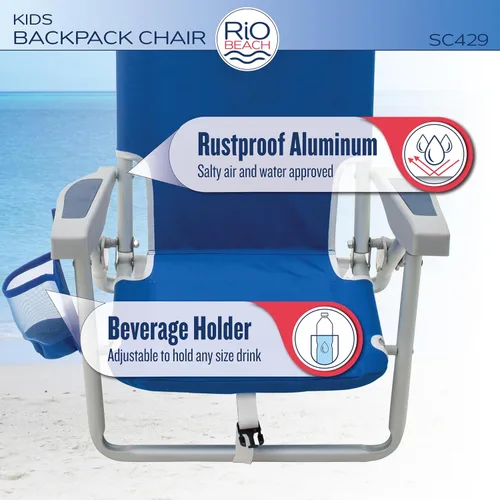 Vista 7 de Rio Beach - Silla de playa plegable de 5 posiciones para niños, color azul