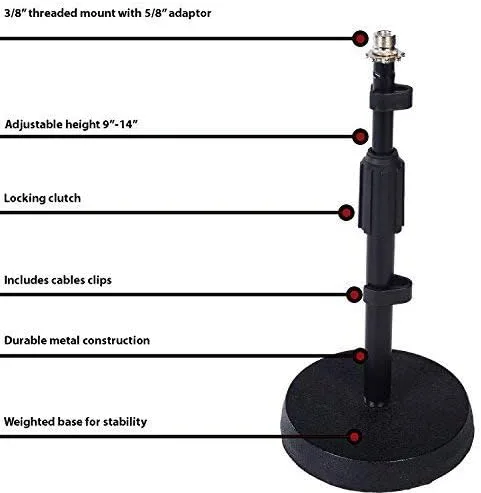 Vista 3 de LyxPro Soporte de micrófono de escritorio – Soporte de micrófono de escritorio de 9 a 14 pulgadas de altura ajustable – Base de hierro fundido