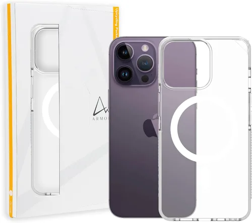 Vista 10 de Armor Signature - Funda compatible con MagSafe, para iPhone 14 Pro Max (gris cristal con cinta gris)