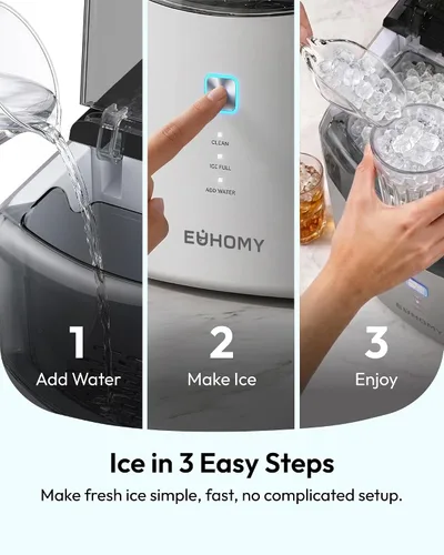 Vista 7 de Euhomy 2026 Upgraded Countertop Nugget Ice Maker, 35lbs Sonic Crushed Ice Grey