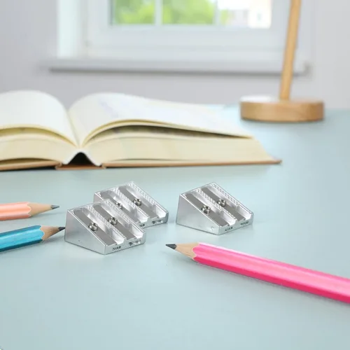 Vista 7 de BAZIC Products Sacapuntas de metal plateado de doble cuchilla, lápices de tamaño estándar y jumbo, sacapuntas de doble hoja (paquete de 3), 24 Metal